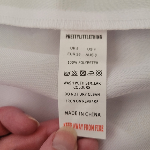 PrettyLittleThing White Flare Puff Sleeve Tie Waist Shirt Dress size 4 - Picture 13 of 13